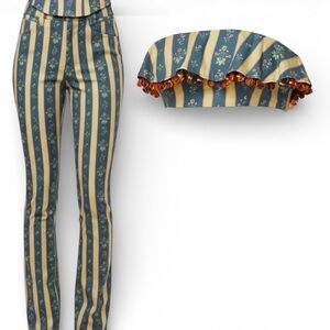 WeWoreWhat Floral Stripe Ruffle Bandeau Top & Mid Rise Ankle Flare Pants Set NWT